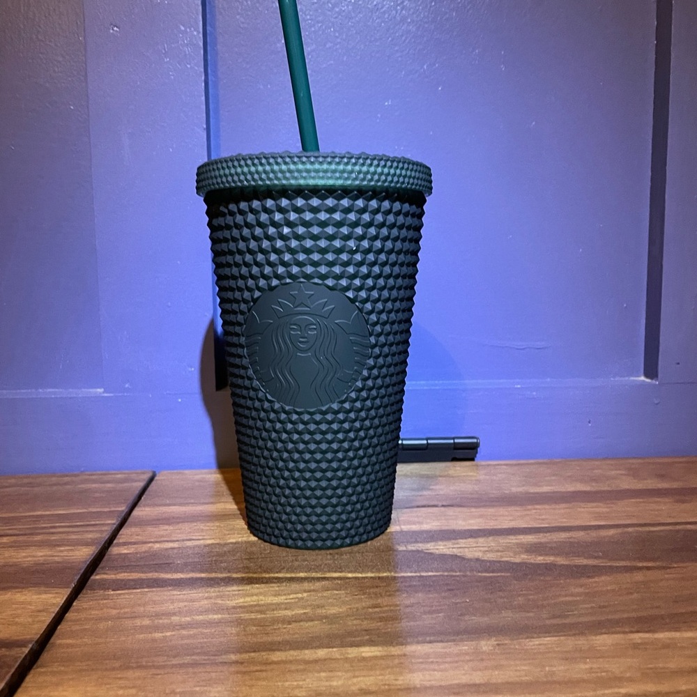 Matte Starbucks Dark Green Textured Tumbler with Straw. Winter 2022 Collection